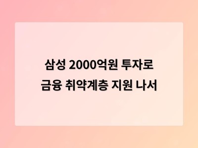 삼성 2000억원 투자 금융 취약계층 지원 프로그램 운영 방식에 관심 집중